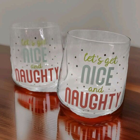 4 Pc Stemless Wine Glass Barware "Let's Get Nice And Naughty" Holiday Seasonal - Picture 9 of 15